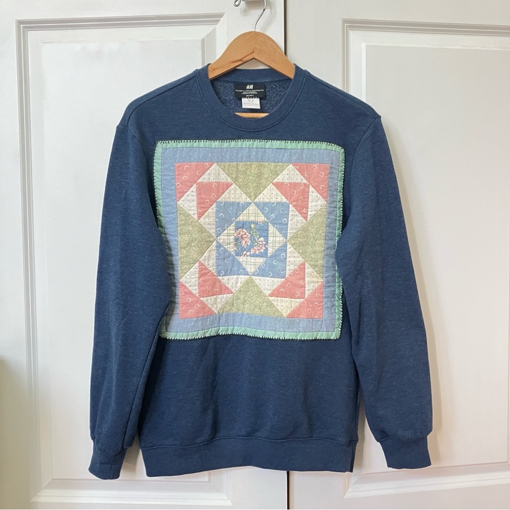 Upcycled Repurposed Vintage Quilt Patch Sweatshirt